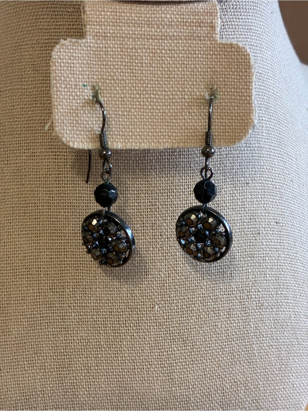 Gunmetal Crystal Disc Drop Earrings - Dark Gray